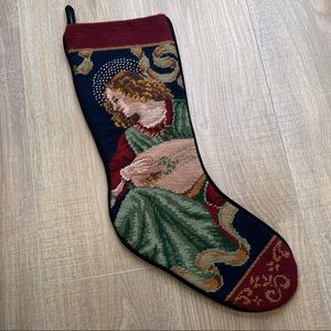 Christmas stocking, embroidered, cross stitch handmade, musical angel